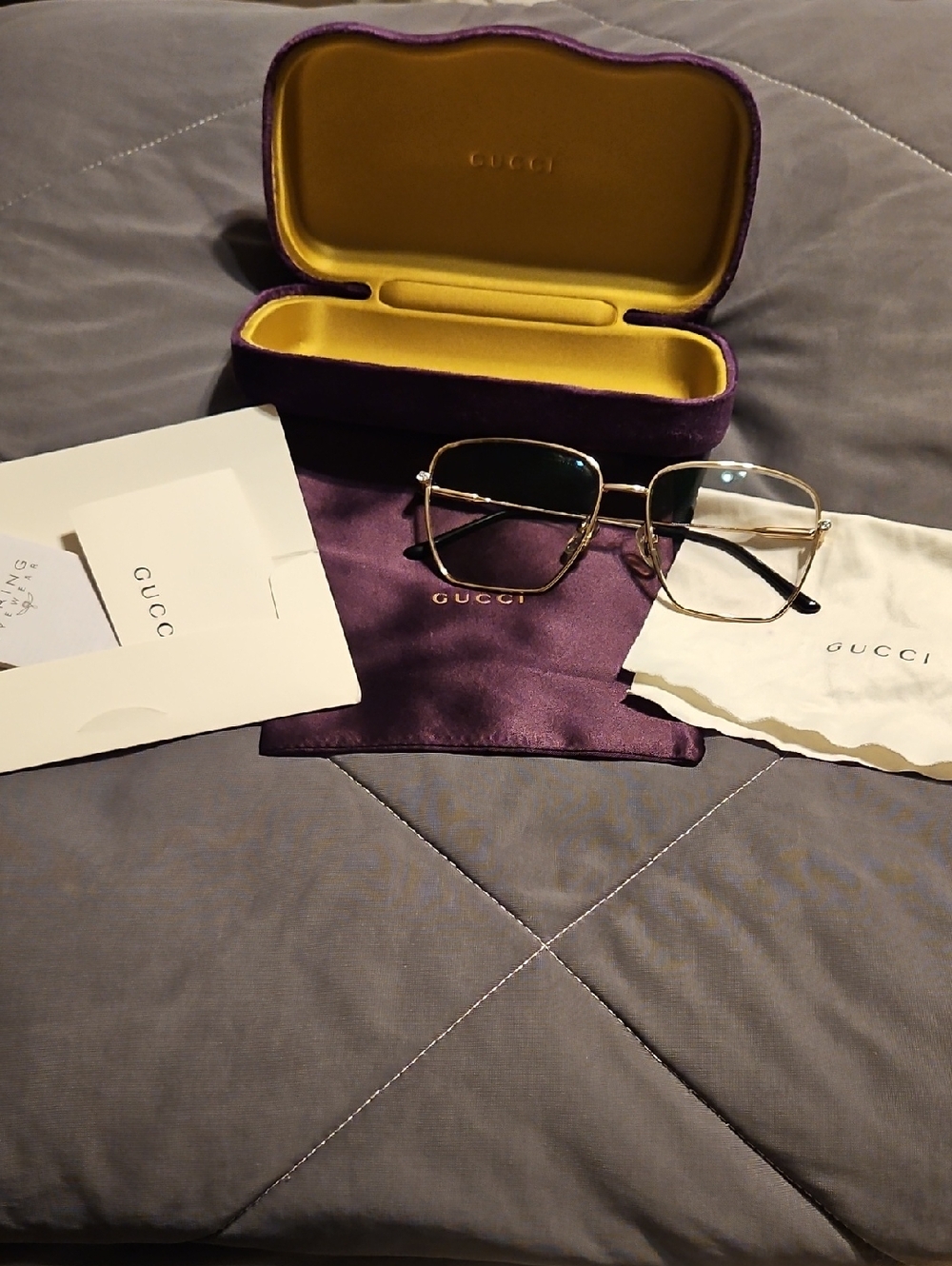Gucci Gold Metal Frame Optical Eyeglasses with Black Temples